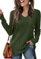 Women's knitted sweater V-neck versatile top long sleeve 2024 autumn and winter style wine red loose inner T-shirt.