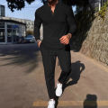 Men's Waffle Check Stand-Up Collar Semi-Casual Business Suit Button-Down Top with Comfortable Trousers Have 1/2 Pieces.