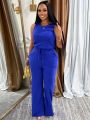 Solid Casual Jumpsuit for Women Sleeveless Drawstring High Waist One Pieces Rompers and Jumpsuits Summer Outfits Combinaison. 