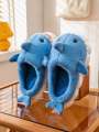 Men's Home Slippers Autumn and Winter New Interesting Cartoon Shark Plaid Cotton Slippers.
