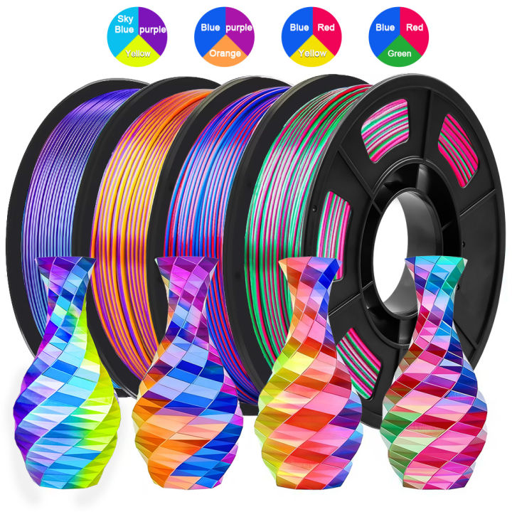 Tricolor Silk PLA 3D Printer Filament 1.75mm 250g(0.55lbs) Spool, High Precision Printing Material for Most FDM 3D Printers