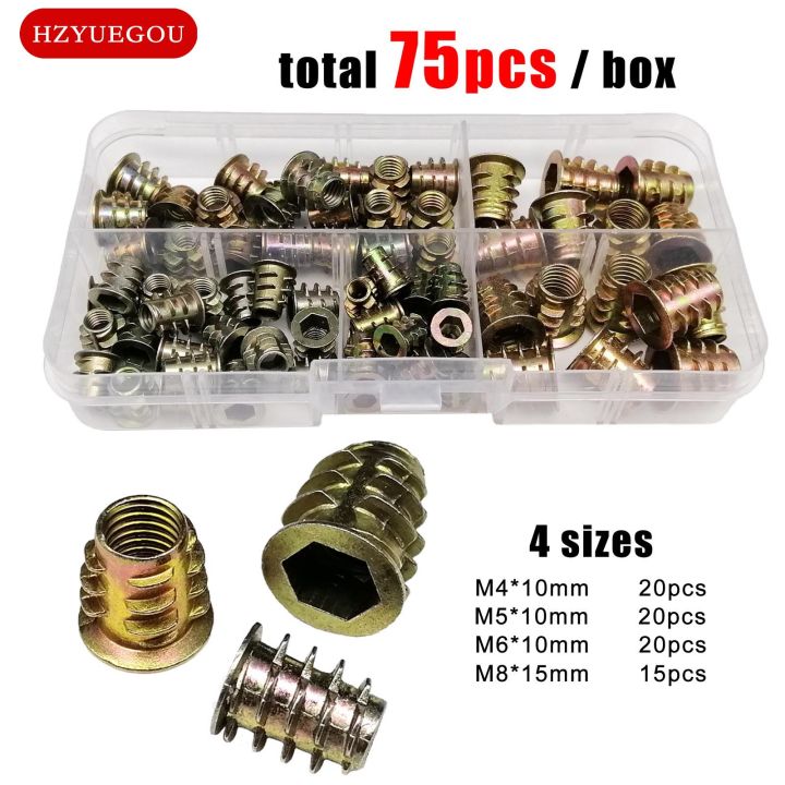 165/75/55pcs Threaded Insert Nut E-nut M4 M5 M6 M8 Set Kit For Wood ...