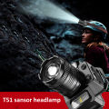 Super Bright T51 LED Sensor Headlamp USB C Rechargeable Headlight Led Head Torch With built-in battery Camping Fishing Lantern. 