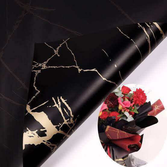 Sheet Flower Wrapping Paper Pack - Waterproof Floral Bouquet Wrapping Paper, Florist Supplies Packaging Paper for Wedding Birthday Gift DIY (Black)