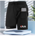 Men’s Double Layer Athletic Shorts Quick Dry Swim Trunks with Inner Liner Drawstring Breathable Sports Beach Running Pants.