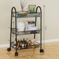 3 Tier Rolling Basket, Mesh Wire Multi-Function Storage Cart Shelves with Wheels for Home Kitchen Pantries, Detachable Metal Basket Rack for Food Fruit Vegetable Snacks, Easy Assembly (Black). 