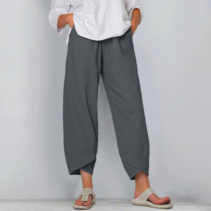 Women%20Cotton%20Linen%20Harem%20Pants%20Vintage%20Printed%20Wide%20Leg%20Trousers%20Casual%20Solid%20Pockets%20Harajuku%20High%20Waist%20Baggy%20Pants%20Joggers%20-%20Image%203