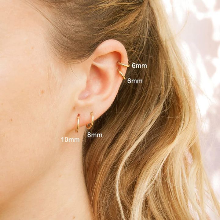 4Pairs%20Stainless%20Steel%20Solid%20Round%20Rings%20Huggies%20Earrings%20Set%20for%20Women%20Men%20Stackable%2018K%20Gold%20Plated%20Tiny%20Ear%20Cartilage%20Hoops%20-%20Image%202