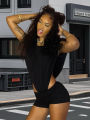 2025 autumn fashion light mature pullover waist revealing jumpsuit solid color three part pants two-piece set. 