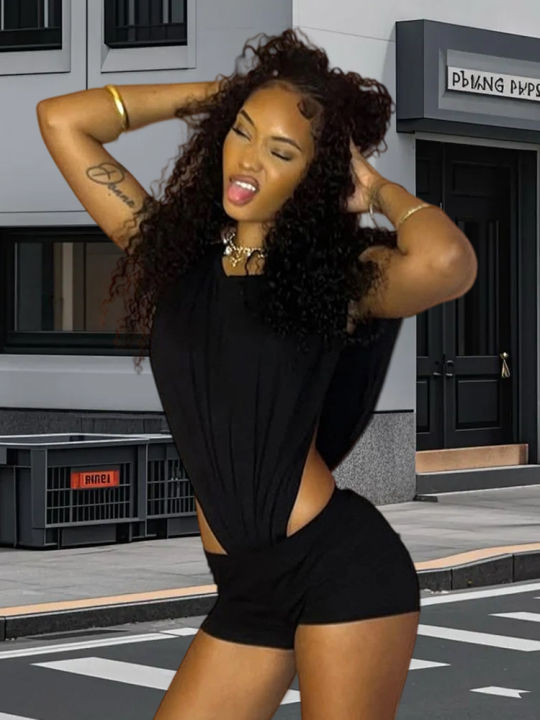 2025 autumn fashion light mature pullover waist revealing jumpsuit solid color three part pants two-piece set