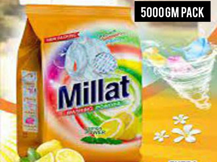 Pack of 5 kg Millat High qualitydetergent washing powder best for clean your clothes its make your clothes bright best quality and best price gurntee
