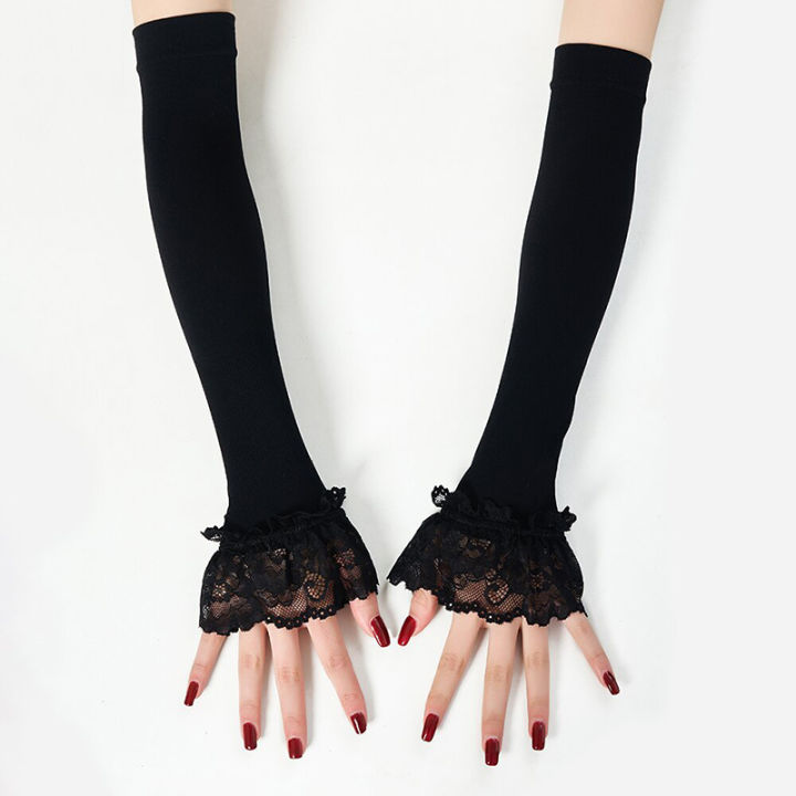 Women%20Long%20Elastic%20Arm%20Sleeve%20Fingerless%20Driving%20Gloves%20%20Lace%20Arm%20Cover%20Sun%20Protection%20Wrist%20Sleeve%20Comfort%20Soft%20Mittens%20-%20Image%202
