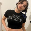 Rhinestones Aesthetic God's Favorite Women Y2k Clothes Vintage Tops Fairy Grunge Graphic T Shirts Slim Short Sleeve Crop Top. 