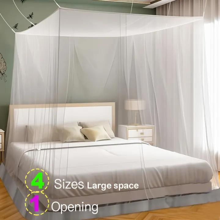 %20Mosquito%20Nets%20Palace%20Four%20Door%20King/Queen%20Double%20Size%20Home%20Single%20Beds%20Prevent%20Insect%20Outdoor%20Square%20Grace%20White%20Canopy%20Net%20-%20Image%202