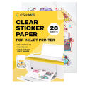 20 Sheets A4 Printable Vinyl Sticker Paper Transparent and not waterproof 8.3 x 11.7 Inch Dries Quickly Vivid Colors For Inkjet.