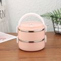 2 Layer Stainless Steel Lunch Box Round Thermal Insulated Food Warmer. 