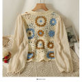 Granny Square Top Long Sleeve Button Front Collared Open-knit Crochet Cardigan Women Teengirl Spring Summer Fairycore Outfit. 