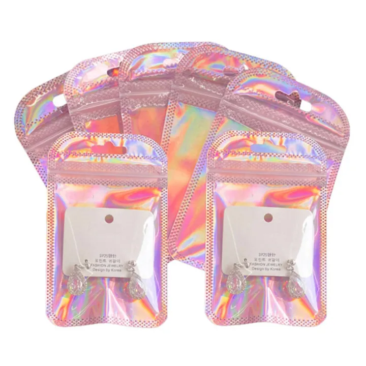 50/100pcs%20Iridescent%20Self%20Sealing%20Bags%20Pink%20Laser%20Plastic%20Pouches%20Resealable%20Zip%20Lock%20Packaging%20for%20Jewelry%20Display%20Retail%20Bags%20-%20Image%202