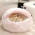 Round Cat Cushion Semi Enclosed Pet Sleep Bags Long Soft Plush 2 in 1 Warms Cats Beds Simple Comfort Warm Puppy Sleeping Nest. 