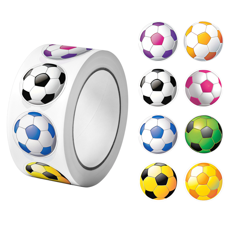 500Pcs/Roll Colorful Footballs Soccers Sport Stickers 2.5cm/1.0'' 16 Designs Decals Diy Adorn  for Various Packaging