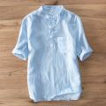 Men's Plus Size Kurta T-Shirt Linen Short Sleeve Plain Shirt Casual Muslimah Raya Shirts Tops Baju Kemeja Lelaki Berkolar. 
