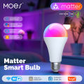 MOES Tuya MATTER WIFI Smart LED Bulb Dimmable 14W RGB C+W E27 Color Shifting 2700K-6500K Smart App Control with Alexa . 