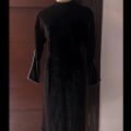 Black korean style winter velvet dress with pockets. 