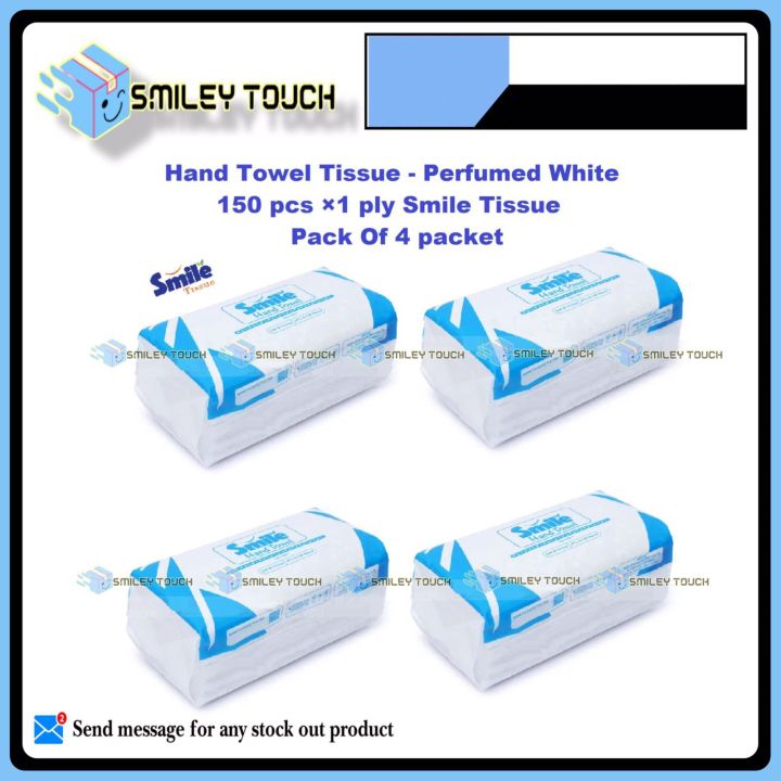 Hand Towel Tissue - Perfumed White-150pcs ×1 ply Smile Tissue pack of 4 packet