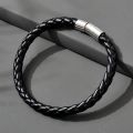 Ring Nepal Men's Black Leather Bracelet. 