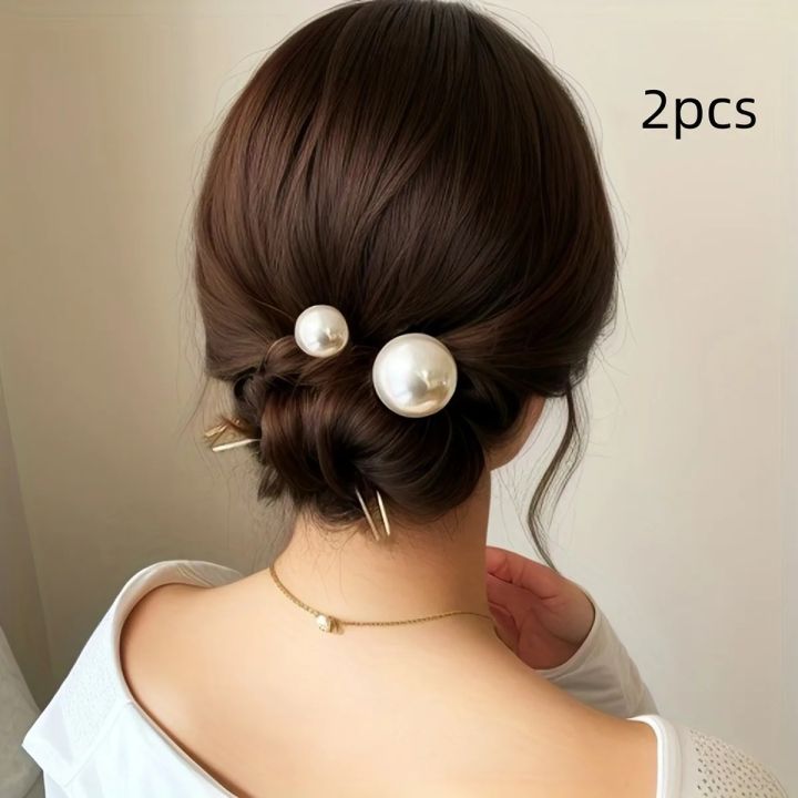 Elegant 2-Piece Faux Pearl Hairpin Set - U-Shaped Twist Design For Women & Girls, Hair Accessories Hair pin Perfect For Weddings