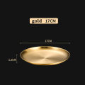 Korean Stainless Steel Disc Golden Cafe Tray Fruit Plate Cake Plate Bone Shallow Plate Snack Kitchen Home Outdoor Dinner Plate.