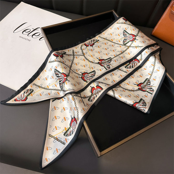 Women%E2%80%99s%20Oblique%20Silk%20Scarf,%20Silk-Like%20Double%20Layer%20Print,%20Versatile%20Neckerchief%20Shirt%20Accessory,%20Daily/Office%20Versatile%20-%20Image%202