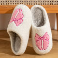 Fashion Cute Pretty Bow Women Slippers Indoor Winter Soft Sole Exquisite Warm Graceful Causal Dormitory Comfy Flat Cotton Shoes.