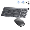 Gray Bluetooth 5.0 & 2.4G Wireless Keyboard Mouse Combo Rechargeable Full Size Wireless Keyboard for Notebook Laptop.