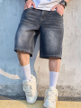Men's Elastic Mid-Rise Five Quarter Jeans Loose Fit Casual Shorts for Daily Commute Comfortable Loose Leggings. 