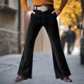Men Retro Disco Flared Pants Classic Vintage Style Comfy Flare Trousers Fitted Velvet Fabric Dancing Stylish Pants Without Belt. 