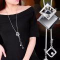 Fashion Collier Femme Gray Long Crystal Necklaces&Pendants for Women Round Statement Necklace Maxi Colar Chain Jewelry. 