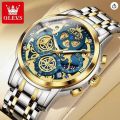 OLEVS MEN'S WATCHES TOP BRAND LUXURY ORIGINAL WATERPROOF QUARTZ WATCH FOR MAN GOLD SKELETON STYLE 24 HOUR DAY NIGHT NEW.