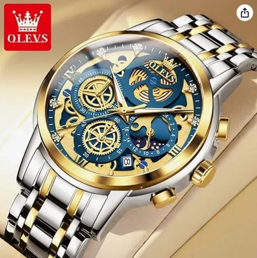 OLEVS MEN'S WATCHES TOP BRAND LUXURY ORIGINAL WATERPROOF QUARTZ WATCH FOR MAN GOLD SKELETON STYLE 24 HOUR DAY NIGHT NEW