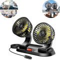Universal Dual Head 12V Car Dashboard Cooling Fan with 360° Rotation and Two-Speed Control. 