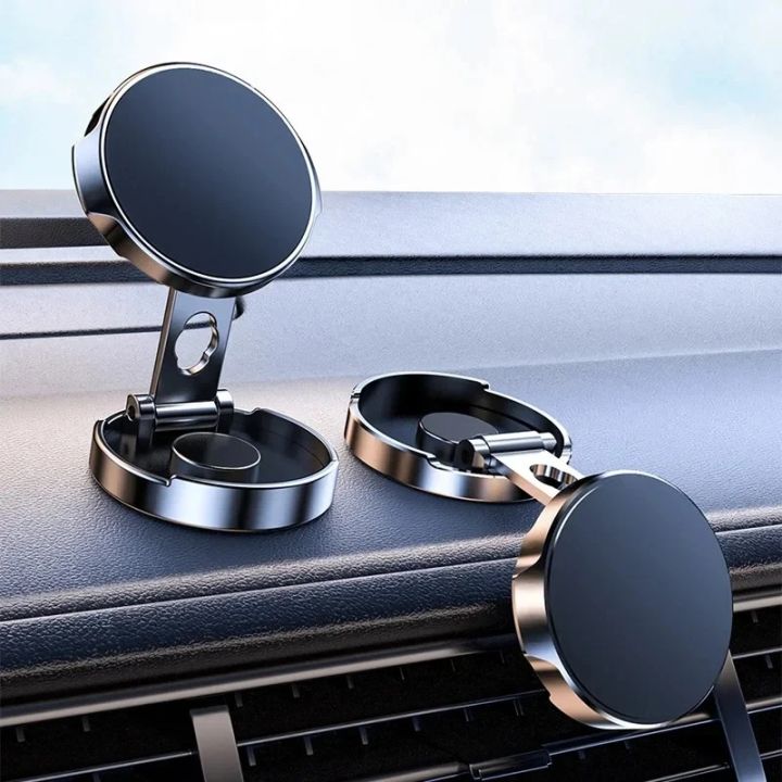 Car Mobile Phone Stand 720 Degree Rotation Metal Magnetic Suction Foldable Round Bracket Support for Universal Phones Holder
