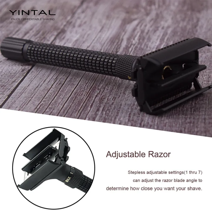 YINTAL%20Adjustable%20Butterfly%20Open%20Double%20Edge%20Safety%20Razor%20Set%20Matte%20BLACK%20Brass%20Razors%201%20Razor%201%20Base%205%20Blades%20-%20Image%204