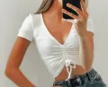 V Neck Short Sleeve Gather Top. 