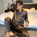 Men Pajama Sets Microfiber Sleepwear For Sleeping Man Shirt Silk Long Sleeve Pyjamas Male Home Night Wear Big size Loungewear. 