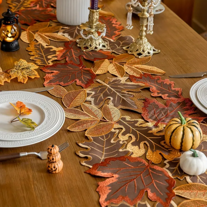 1pc%20Autumn%20Maple%20Leaf%20Embroidered%20Table%20Runner,%20Flocked%20Brown%20Maple%20Design,%20Rustic%20Farmhouse%20Thanksgiving%20Harves%20-%20Image%202