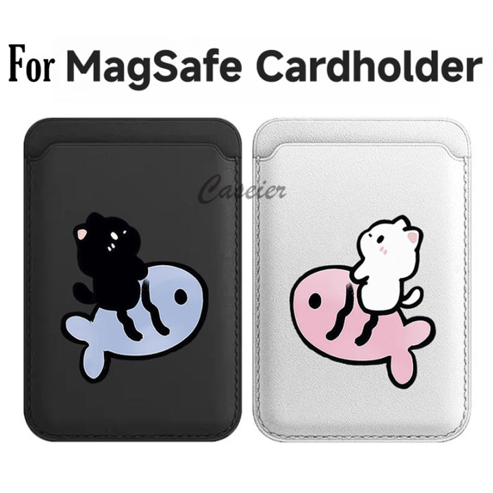 Cute Little Cat Riding Fish Cartoon Pattern Couple Card Holder Magnetic For iPhone For For MagSafe Wallet Cover