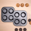 4 Holes Non-Stick Cupcake Baking Tray Carbon Steel Muffin Pan Cake Mould Egg Tart Baking Mold Round Biscuit Pan Kitchen Bakeware.