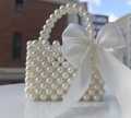 Elegant Mini Handmade Pearl Bag With Ribbon Bow – Versatile Design for Crossbody and Shoulder Carry - Wedding Clutch. 