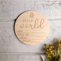 Wooden Hello World Birth Announcement DIY Sign Wood Baby Milestone Card Recording Cards Baby Photography Props Birth Cards. 