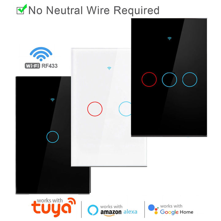 AXUS  RF433 Remote Control Smart Life Support Alexa,Google Home Tuya WiFi Wall Touch Smart Light Switch With Neutral/No Neutral lightify